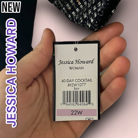 NWT Jessica Howard Elbow Sleeve Boat Neck Metallic Trim Sheath Dress - Picture 3 of 6